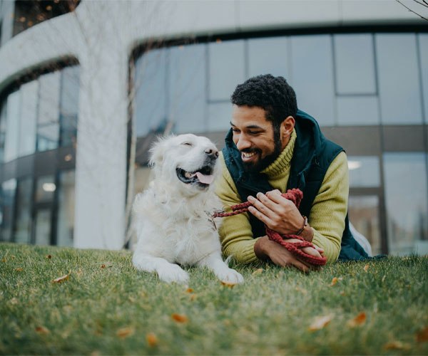 Happy dog with its owner